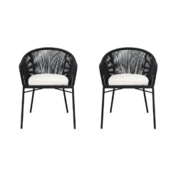 Premium Outdoor Rope Chair Set | Black & White Finish | Garden, Balcony & Terrace Seating