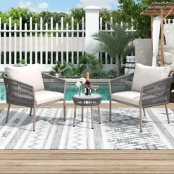 Premium Outdoor Rope Chair Set | Garden, Balcony & Terrace Seating | Weather-Resistant Grey & White Finish
