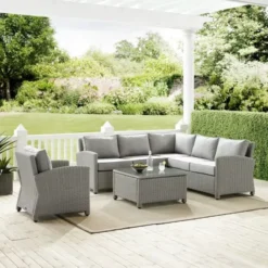 Silver Sectional Sofa Set | Luxury Patio, Poolside, Garden & Backyard Seating with Silver Cushions