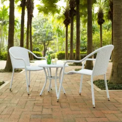 Crafttown 3-Piece Outdoor Wicker Conversation Set with Cushions & Glass Table | Dark Brown Resin Wicker, Powder-Coated Iron Frame | Ideal for Balconies, Gardens & Poolside