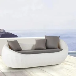 Outdoor Wicker Daybed Set (White/Dark Grey)