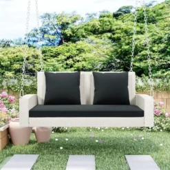 Rattan Wicker Two Seater Swing (White & Black)