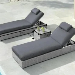 Silver Wicker Lounge Set | Luxury Garden, Patio, Terrace & Poolside Seating with Black Cushions