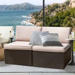 Crafttown Clare View 2-Piece Outdoor Rattan Corner Sofa Set – Comfortable, Durable, Customizable with Removable Cushions