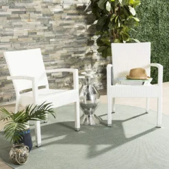 Crafttown White Modern Outdoor Patio Furniture Set | Powder-Coated Iron Frame, Ergonomic Rattan & Wicker Chairs with Cushions | Comfortable 2 Single Seat Chairs for Patio, Porch, Garden, Balcony