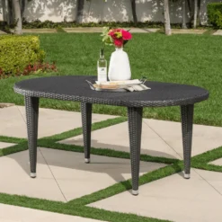 Crafttown 1-Piece Outdoor Round Coffee Table – Black Rattan & Wicker, Modern Design, Multi-Functional, Weather-Resistant