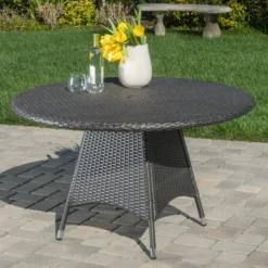 Crafttown Wicker Round Patio Dining Table with Ice Pail – Black, Rattan & Wicker, Powder-Coated Iron Frame, Durable, for Outdoor Dining