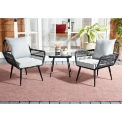 CRAFTTOWN 3-Piece Patio Set | Handwoven Rope Bistro Chairs with Mini Center Table | Powder-Coated Iron Frame | Weather-Resistant Outdoor Furniture (Black & White Options)
