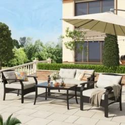 Crafttown Wicker 4-Piece Outdoor Furniture Set – Stylish and Durable with Cushions, Customizable for Patios, Gardens, and Poolside