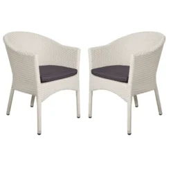 White Wicker Single Seater Chairs | Luxury Garden, Patio & Balcony Seating with Black Cushions