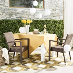Crafttown Dark Brown Modern Outdoor Patio Furniture Set | Sturdy Powder-Coated Iron Frame, Ergonomic Rattan & Wicker Chairs with Comfortable Cushions | 2 Single Seat Chairs for Patio, Porch, Garden, or Balcony