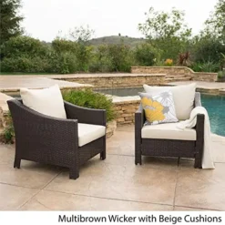 Crafttown Outdoor Club Chair | Handwoven Wicker Rattan Armchair with Cream Cushions, Powder-Coated Iron Frame, Weather-Resistant Design | Ideal for Patio, Balcony, & Poolside