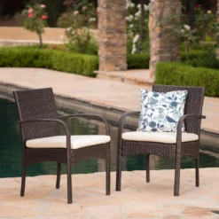Crafttown Outdoor Dining Armchair | Handwoven HDPE Rattan & Wicker, Powder-Coated Iron Frame, Waterproof Cushion, 113kg Capacity | Ideal for Patio & Balcony