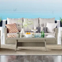 4pc Wicker Sofa Set (Beige/Cream)