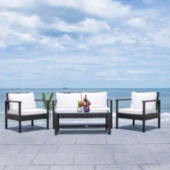 Crafttown 4-Piece Black Wicker Patio Set with White Cushions – Modular, All-Weather Furniture