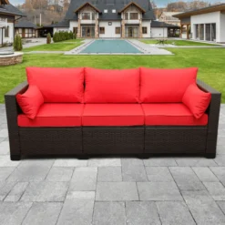 Crafttown Wicker Patio Sofa with Waterproof Cushions & Bonus Cover – Comfortable, Durable, Customizable Outdoor Seating