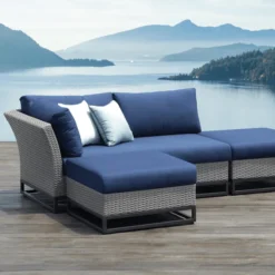 L-Shaped Patio Furniture Set with Dining Table and Chairs(Dark Brown & White)