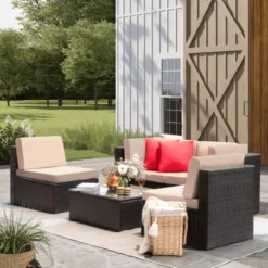 Crafttown 4-Piece Sectional Wicker Sofa Set – Sturdy, Comfortable, and Customizable Outdoor Furniture