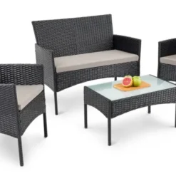 Crafttown 4-Piece Wicker Patio Furniture Set – Comfortable & Stylish for Your Outdoor Space