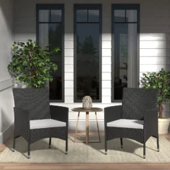 Crafttown Outdoor Dining Armchair | Modern Patio Chair with Waterproof Cushions, UV-Resistant Black Rattan Wicker & Powder-Coated Iron Frame | Ideal for Alfresco Dining & Relaxation