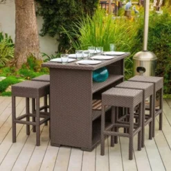 Coffee Brown Rattan Outdoor Patio Dining Set | Luxury Backyard, Patio & Garden Dining with Customizable Cushions