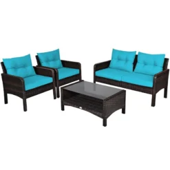 Crafttown Space-Saving Patio Bistro Set – Compact 4-Person Rattan Sofa with Glass Table for Small Balconies & Patios