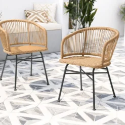 CRAFTTOWN 2-Piece Outdoor Rope Bistro Chair Set | Handwoven Beige Rope with Ergonomic Shell Design | Weather-Resistant & Lightweight Patio Seating