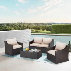 5 PCS Patio Sofa Set: “Black & Off White”