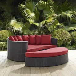 2-Piece Modular Sofa Daybed Set (Dark Brown and Red)