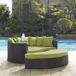 2-Piece Modular Sofa Daybed Set (Dark Brown and Green)