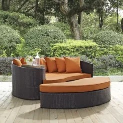 2-Piece Modular Sofa Daybed Set (Dark Brown and Orange)
