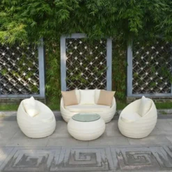 Elegant 4-Piece White Wicker Patio Sofa Set with Waterproof Cushions – Durable, Comfortable & Versatile for Indoor/Outdoor Use