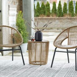CRAFTTOWN 3-Piece Rope Patio Set | 2 Single Seater Chairs with Circular Accent Table | Beige Frame with Glass Top | Stylish & Durable for Indoor & Outdoor Use