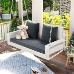 Rattan Wicker Two Seater Swing (White & Black)