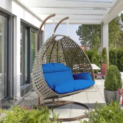 Double Seater Hanging Swing Chair (Dark Brown/Royal Blue)